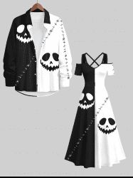 Costume D'Halloween 3D Citrouille Latérale Cousue en Blocs de Couleurs Adorable pour Couple - Multi-A 