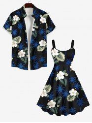 Tropical Leaves Floral Coconut Tree Print Plus Size Matching Hawaii Beach Outfit For Couples -  