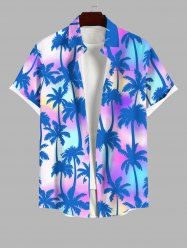 Plus Size Ombre Tie Dye Coconut Tree Print Buttons Pocket Hawaii Shirt For Men -  