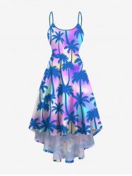 Plus Size Ombre Tie Dye Coconut Tree Print High Low Hawaii Cami Dress -  