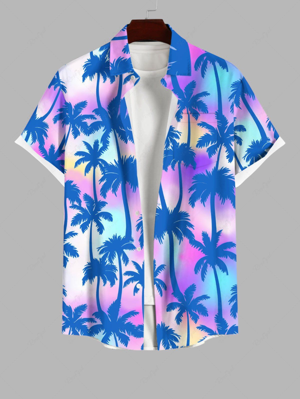 Shops Plus Size Ombre Tie Dye Coconut Tree Print Buttons Pocket Hawaii Shirt For Men  