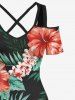Tenue de Plage à Imprimé Fleurs et Feuilles Tropicales Grande-Taille pour Couples - Multi-A 