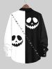 Plus Size Halloween Pumpkin Face Colorblock Ripped Sewing 3D Print Buttons Long Sleeve Shirt For Men -  