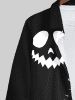 Plus Size Halloween Pumpkin Face Colorblock Ripped Sewing 3D Print Buttons Long Sleeve Shirt For Men -  