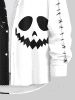 Plus Size Halloween Pumpkin Face Colorblock Ripped Sewing 3D Print Buttons Long Sleeve Shirt For Men -  