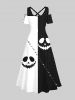 Plus Size Halloween Costume Pumpkin Face Colorblock Ripped Sewing 3D Print Cold Shoulder Crisscross Maxi Dress -  