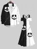 Plus Size Halloween Costume Pumpkin Face Colorblock Ripped Sewing 3D Print Cold Shoulder Crisscross Maxi Dress -  