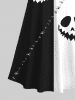 Maxi Robe D'Halloween Déchiré 3D Citrouille Imprimée en Blocs de Couleurs à Epaule Dénudée Grande Taille - Multi-A 3X