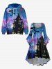 Plus Size Bat Moon Tree Branch Castle Colorful Ombre Galaxy Print Halloween Costume Ruched High Low Asymmetric Dress -  