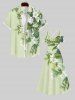 Robe longue trapèze à imprimé floral et feuilles grande taille, style hawaïen, croisée sur le devant - Vert clair XS