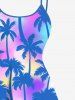 Plus Size Ombre Tie Dye Coconut Tree Print High Low Hawaii Cami Dress -  