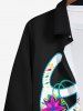 Plus Size Halloween Skeleton Flowers Ethnic Pattern Print Buttons Long Sleeve Shirt For Men -  
