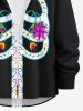 Plus Size Halloween Skeleton Flowers Ethnic Pattern Print Buttons Long Sleeve Shirt For Men -  