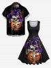 Plus Size Halloween Costume Pumpkin Skull Bat Hat Print 1950s Vintage Dress -  