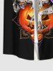Plus Size Halloween Pumpkin Skull Bat Hat Print Buttons Pocket Shirt For Men -  