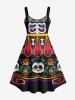 Robe D'Halloween Costume Ethnique Motif de Crâne Fleur Imprimés de Grande Taille - Multi-A 4X
