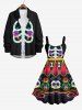 Robe D'Halloween Costume Ethnique Motif de Crâne Fleur Imprimés de Grande Taille - Multi-A 4X