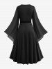 Plus Size Bell Sleeves Ruched Braided Buckle Belted A Line Renaissance Midi Dress -  