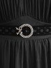 Plus Size Bell Sleeves Ruched Braided Buckle Belted A Line Renaissance Midi Dress -  