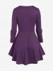 Plus Size Lace Up Grommet Ruffles Colorblock Long Sleeves Tee -  
