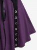 Plus Size Lace Up Grommet Ruffles Colorblock Long Sleeves Tee -  