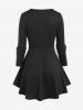 Plus Size Lace Up Grommet Ruffles Colorblock Long Sleeves Tee -  