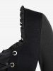 Plus Size Lace Up Grommet Ruffles Colorblock Long Sleeves Tee -  