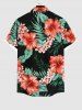 Plus Size Tropical Leaf Hibiscus Flower Print Buttons Pocket Hawaii Shirt For Men -  