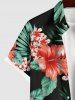 Plus Size Tropical Leaf Hibiscus Flower Print Buttons Pocket Hawaii Shirt For Men -  