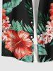 Plus Size Tropical Leaf Hibiscus Flower Print Buttons Pocket Hawaii Shirt For Men -  