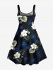 Plus Size Tropical Leaves Floral Coconut Tree Print Hawaii A Line Tank Dress -  