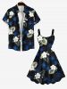 Plus Size Tropical Leaves Floral Coconut Tree Print Hawaii A Line Tank Dress -  