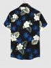 Plus Size Tropical Leaves Floral Coconut Tree Print Hawaii Button Pocket Shirt For Men -  