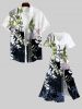 Robe midi trapèze grande taille à imprimé floral et branches, style hawaïen, avec poches fendues et grande taille - Multi-A XS