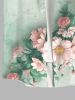 Plus Size Flower Leaves Sea Waves Print Hawaii Ombre Button Pocket Shirt For Men -  