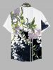 Plus Size Flower Leaf Branch Colorblock Print Hawaii Button Pocket Shirt For Men -  