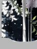 Plus Size Flower Leaf Branch Colorblock Print Hawaii Button Pocket Shirt For Men -  