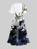 Robe midi trapèze grande taille à imprimé floral et branches, style hawaïen, avec poches fendues et grande taille - Multi-A 2X
