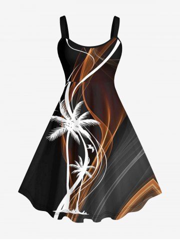 Robe Hawaiienne Imprimée Cocotier et Oiseaux 3D Grande Taille - BLACK - XS