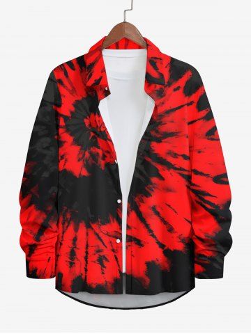 Plus Size Spiral Tie Dye Print Halloween Button Shirt For Men - RED - 8XL