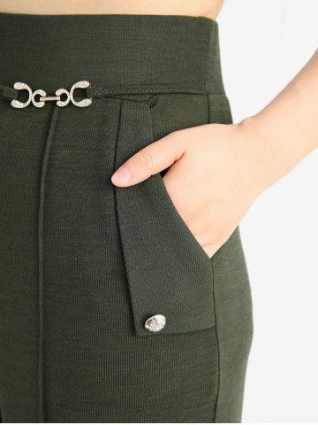 Plus Size Pintuck Buckles Waist Pockets Buttons Wide Leg Pants