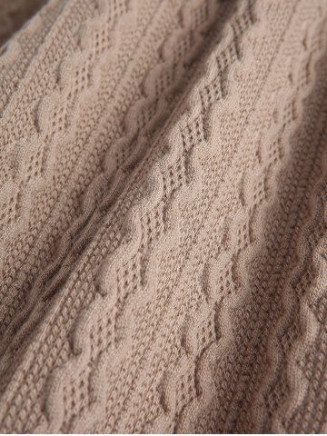 Plus Size Cable Knitted Ribbed Textured Ruched Pockets Horn Button Hooded Dress