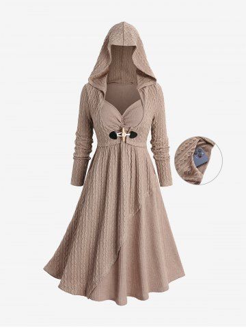 Robe à Capuche Texturé Côtelé avec Poches Grande Taille - BEIGE - 5X | US 30-32