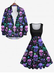 Halloween Costume Colorful Skulls Stars Print Plus Size Matching Outfit For Couples -  