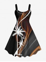 Plus Size Coconut Tree Bird Light Beam 3D Print Hawaii Tank Dress -  