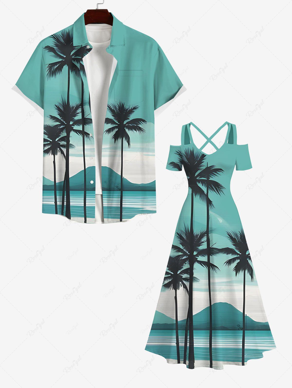Short de Plage Grande Taille Imprimé Cocotier Floral Contrastant Vert 