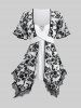 Floral Embroidery Mesh Tassel Lace Trim Crisscross Top and Appliques Leggings Plus Size Outfit -  