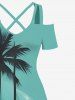 Short de Plage Grande Taille Imprimé Cocotier Floral Contrastant - Vert 