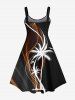 Tenue de Plage à Imprimé Cocotiers et Oiseaux 3D Grande-Taille pour Couples - Noir 