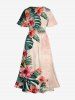 Plus Size Tropical Leaf Flowers Print Split Hawaii Midi Dress -  